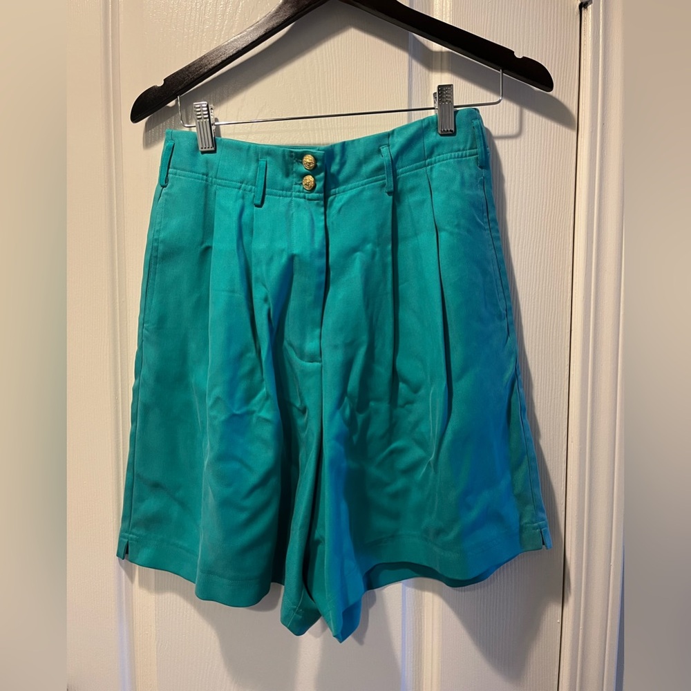NWT Vintage Georgiou Studio Silk Turquoise Women's Bermudas Size Small